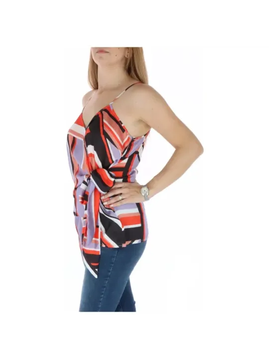 Schwarzes, weißes, korallenfarbenes Seidentop Annarita N