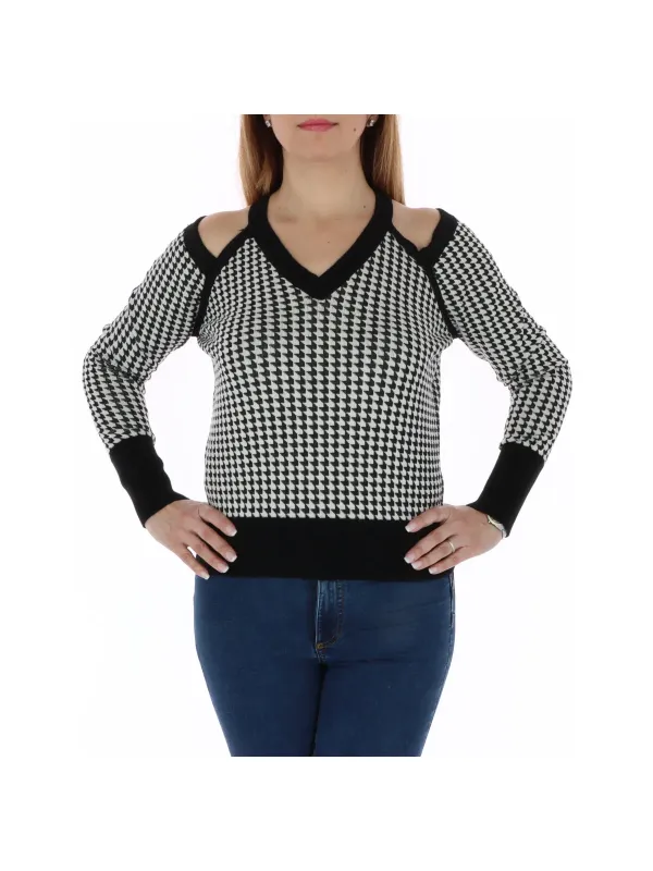 Pinko grauer Strickpullover mit Ausschnitt