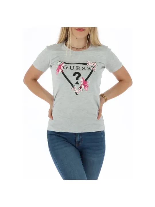 Graues GUESS-T-Shirt mit Blumen