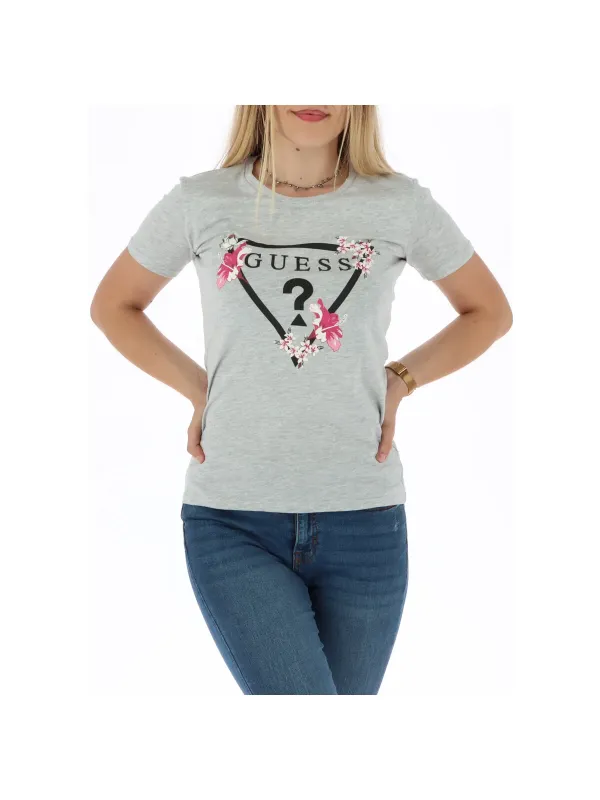 Graues GUESS-T-Shirt mit Blumen