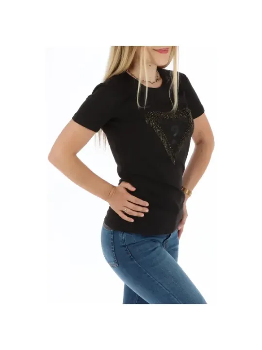 Herz-Glitzer-T-Shirt von Guess tragen