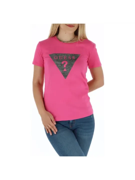Rosa Guess T-Shirt mit Dreiecksdesign