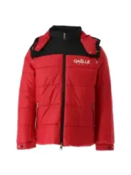 Rote Daunenjacke mit Kapuze