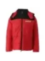 Rote Daunenjacke mit Kapuze