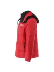 Rote Daunenjacke mit Kapuze