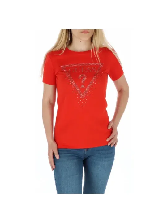 Rotes Guess T-Shirt mit Strasssteinen