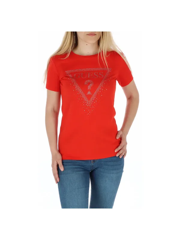 Rotes Guess T-Shirt mit Strasssteinen