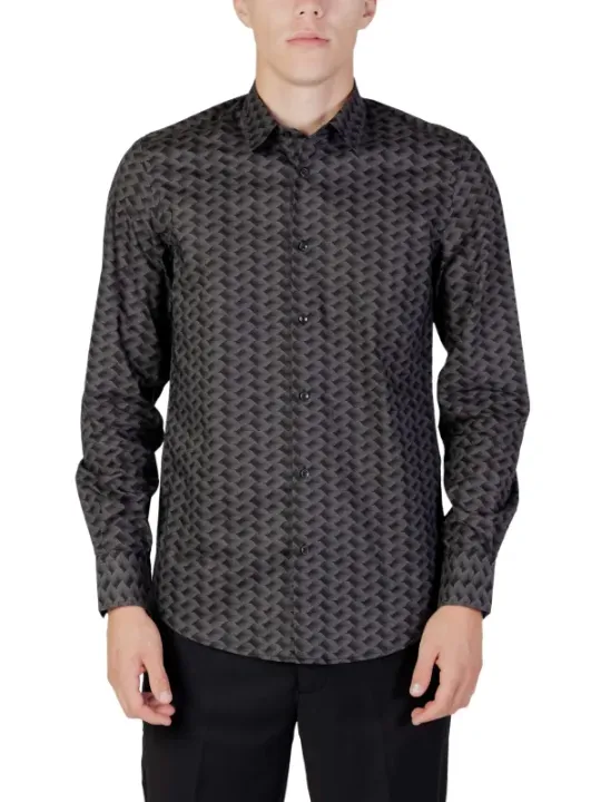 Navyblau kariertes Hemd mit versteckten Knöpfen