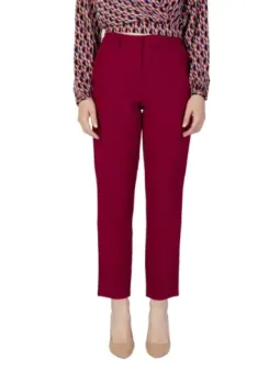 Burgunderfarbene hochtaillierte gerade Hosen