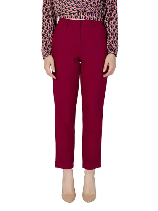 Burgunderfarbene hochtaillierte gerade Hosen