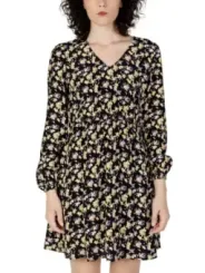 Schwarzes Blumenmuster Kleid mit Ärmeln