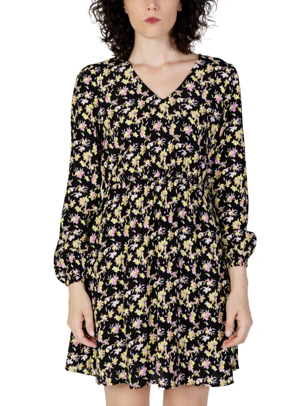 Schwarzes Blumenmuster Kleid mit Ärmeln