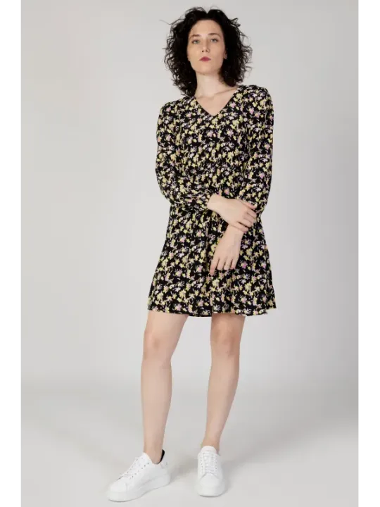 Schwarzes Blumenmuster kurzes Kleid