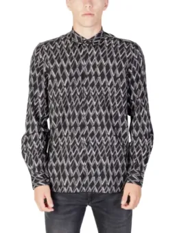 Grafisches Langarmhemd schwarz weiß