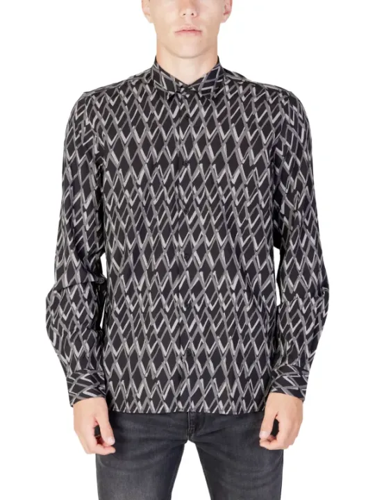 Grafisches Langarmhemd schwarz weiß