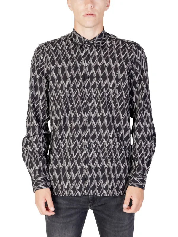 Grafisches Langarmhemd schwarz weiß