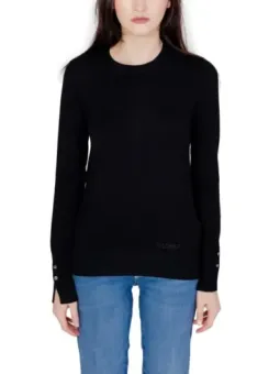 Schwarzes Guess Langarm-Crewneck-Shirt