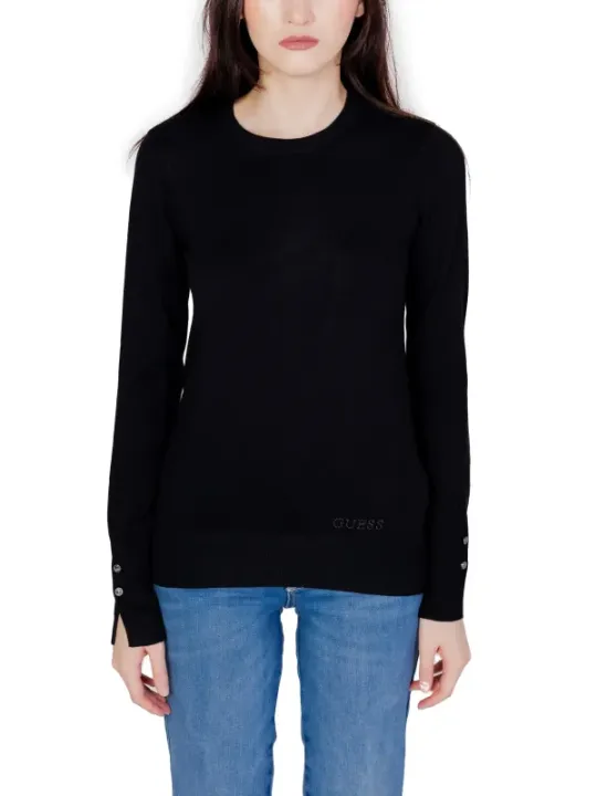 Schwarzes Guess Langarm-Crewneck-Shirt