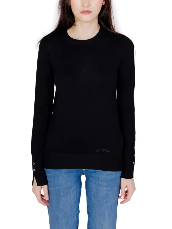 Schwarzes Guess Langarm-Crewneck-Shirt