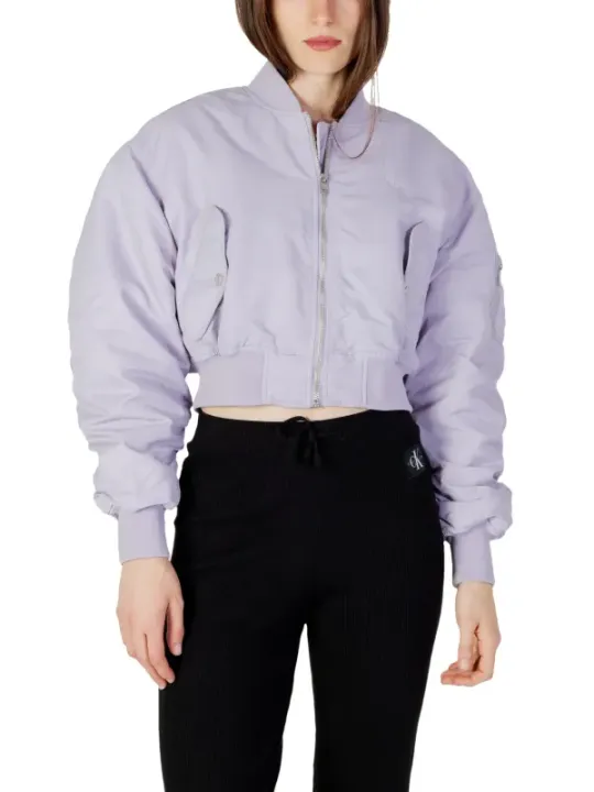 Lilafarbene Cropped Calvin Klein Bomberjacke