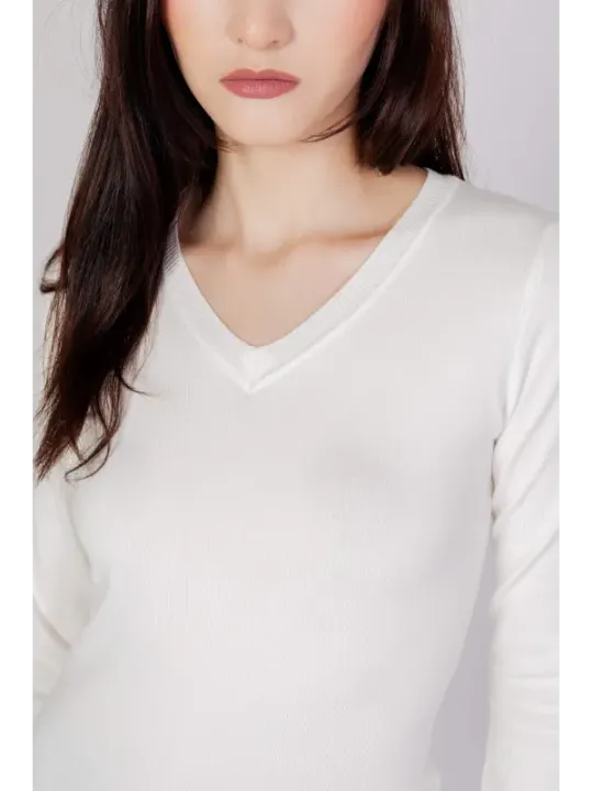 Weißes Guess V-Ausschnitt Langarmshirt