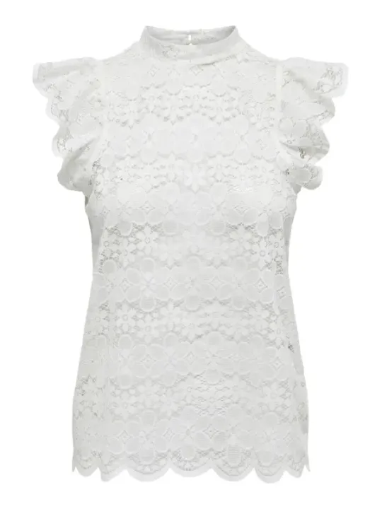 Weißes Spitzenoberteil kurze Ärmel