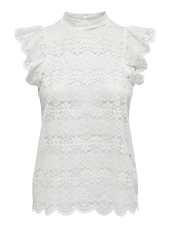 Weißes Spitzenoberteil kurze Ärmel