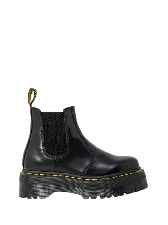 Schwarze Lederstiefel mit gelber Naht