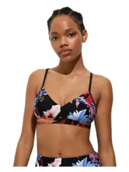 Schwarzer Bikini mit floralem Print
