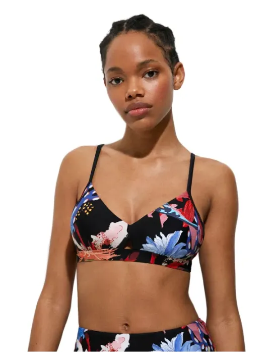 Schwarzer Bikini mit floralem Print