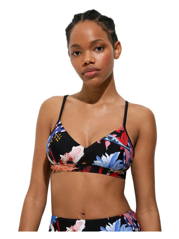 Schwarzer Bikini mit floralem Print