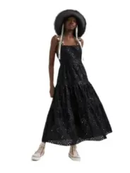 Langes Baumwollkleid mit Spitzenmuster Desigual