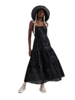 Langes Baumwollkleid mit Spitzenmuster Desigual