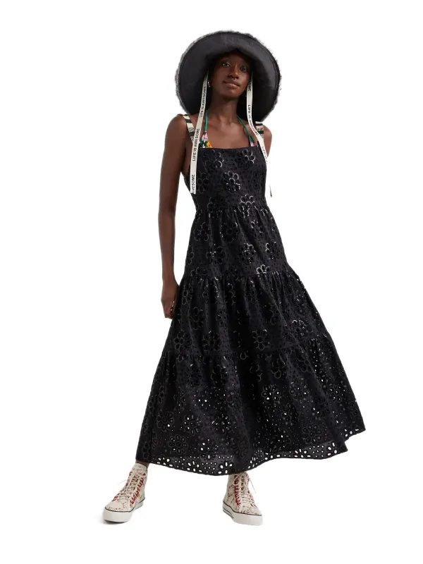 Langes Baumwollkleid mit Spitzenmuster Desigual