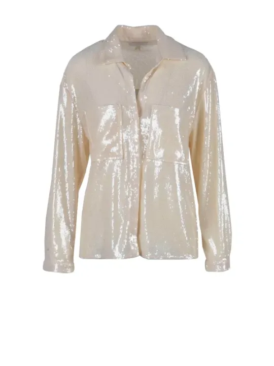 Cremefarbene Patrizia Pepe Lederjacke mit Kragen