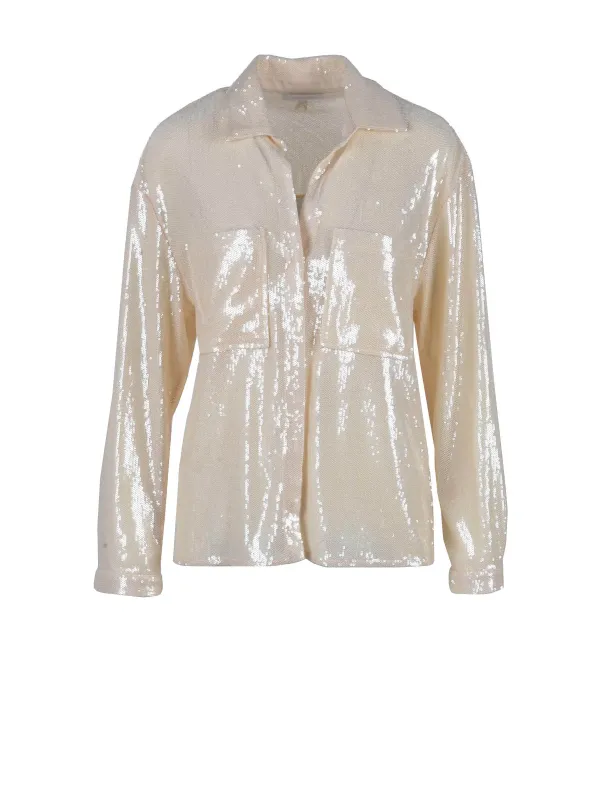 Cremefarbene Patrizia Pepe Lederjacke mit Kragen