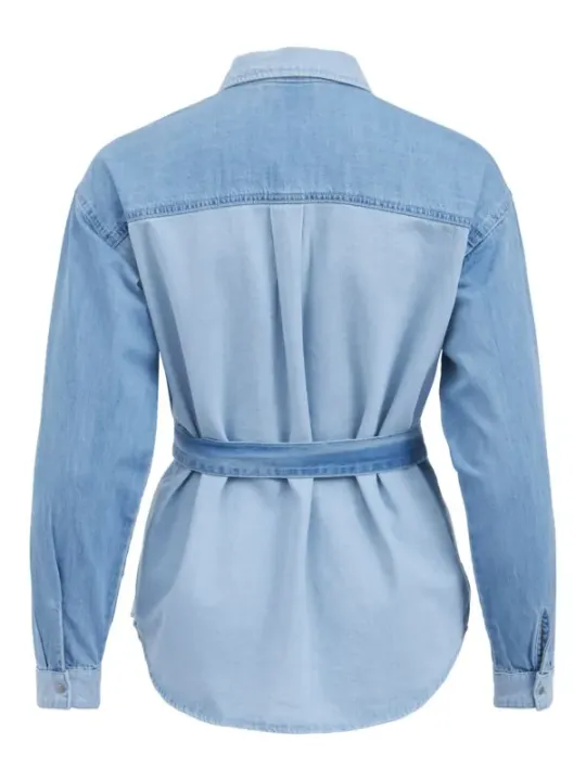 Helle blaue Vila Jeanshemd mit Gürtel