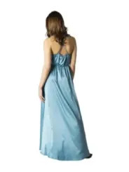 Himmelblaues Satin-Bodenlangkleid