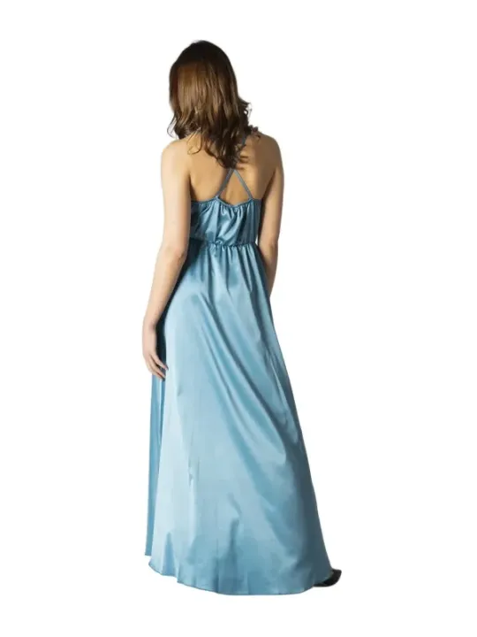 Himmelblaues Satin-Bodenlangkleid