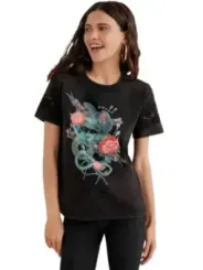 Schwarzes T-Shirt mit Schlangendesign