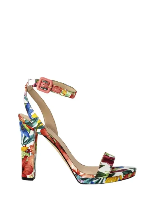 Blumiger Riemchensandal mit pinker Schnalle