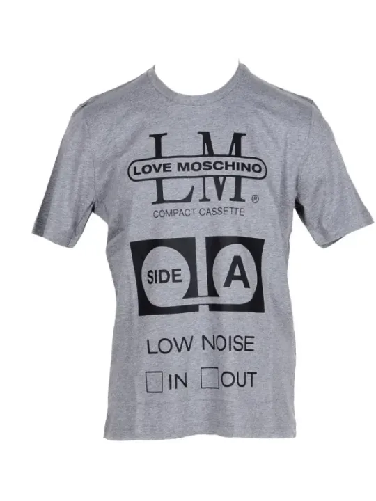 Grauer Moschino T-Shirt mit Kassetten-Design