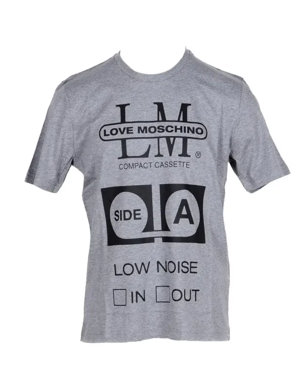 Grauer Moschino T-Shirt mit Kassetten-Design