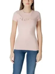 Rosa Guess Logo T-Shirt mit kurzen Ärmeln