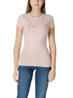 Rosa Guess Logo T-Shirt mit kurzen Ärmeln