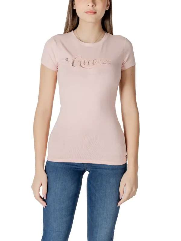 Rosa Guess Logo T-Shirt mit kurzen Ärmeln