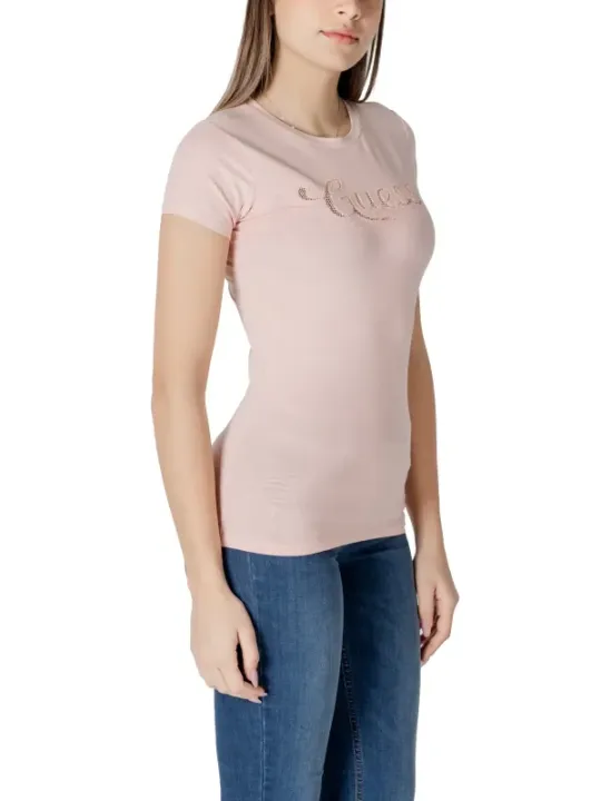 Rosa Guess Logo T-Shirt für Frauen