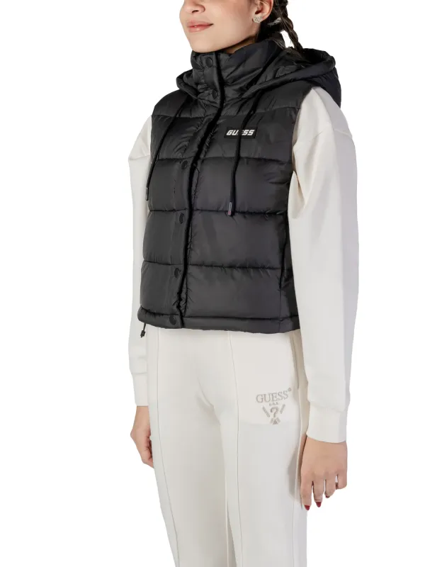 Schwarze Guess Pufferweste mit Kapuze