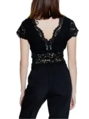 Schwarzer Spitzen-Jumpsuit mit V-Ausschnitt