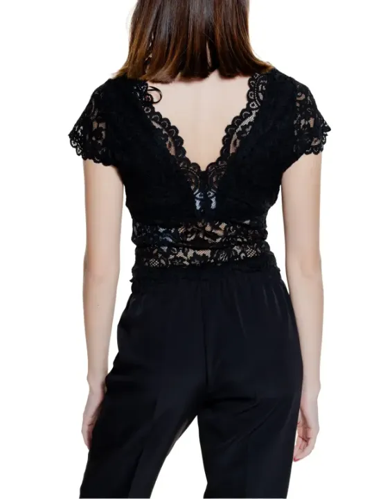 Schwarzer Spitzen-Jumpsuit mit V-Ausschnitt